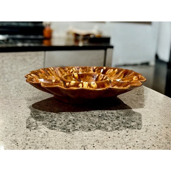 Retro Studio Art Pottery Bowl Ashtray Brown & Orange-Mid Century Vintage 1970s - Picture 3 of 6